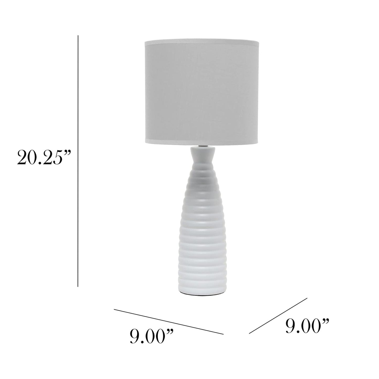 Simple Designs LT2076-GRY Ceramic Ribbed Bottle Table Lamp, Gray, Pack of 1
