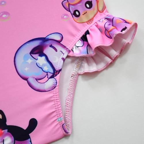 TOSUKAI Girls Graphic Swimsuit Ruffle Bathing Suits Kids Swimwear with Cap 6-12 Years