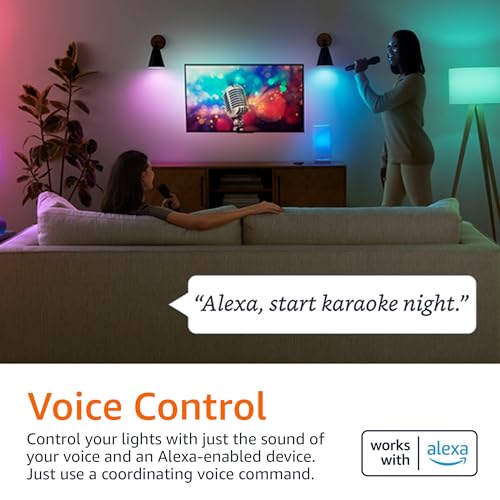 Amazon Basics Smart A19 LED Light Bulb, Color Changing, 9W (60W Equivalent), 800LM, Works with Alexa Only, 2.4 GHz Wi-Fi, ...