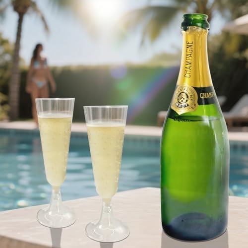 GQYJENTLX Champagne Flutes Plastic,25 Pack Disposable Champagne Glasses,Clear Stemless Shot Cocktail Martini Wine Glasses,...