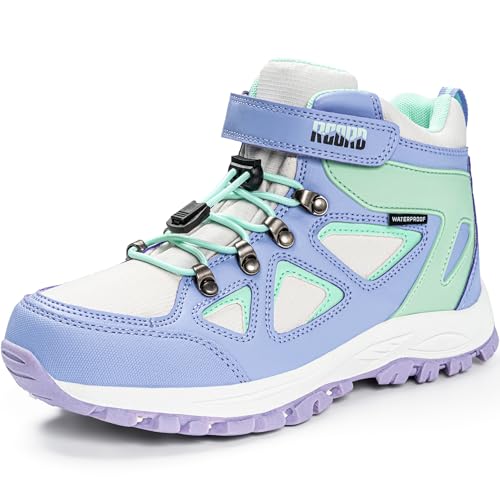 R CORD Kids Hiking Boots Waterproof Girls Hiking Boots Durable TPR Traction Outsole Anti-Skid Athletic Hook and Loop Draws...