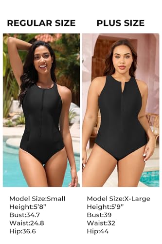 Tempt Me Women Athletic One Piece Swimsuit Zipper High Neck Bathing Suit Racerback Swimwear