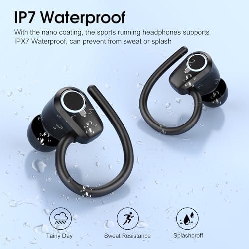 Wireless Earbuds, 2023 Bluetooth Headphones 5.3 Sport, 50H Ear buds with Earhooks, Dual LED DisplayBluetooth Earbuds, Deep...