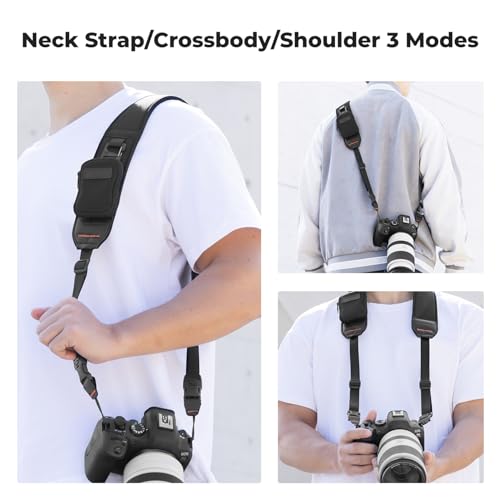 K&F Concept Camera Neck Strap for Photographers, Soft Neoprene Adjustable Shoulder Belt with Zipped Pockets