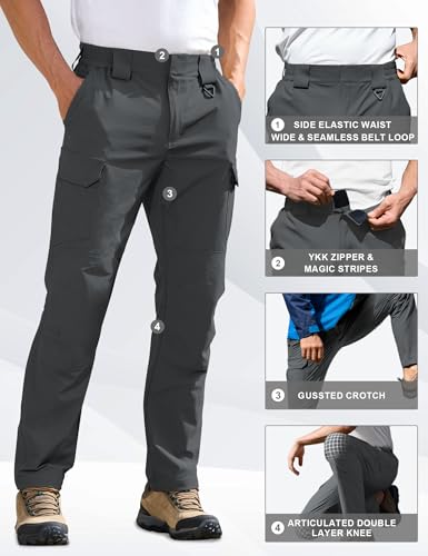 MOURCE Men's Lightweight Hiking Pants Quick Dry - Water Resistant Outdoor Cargo Pants for Men 7 Pockets
