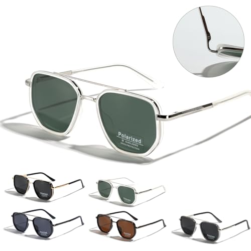 weiyuchen Polarized TR90 Sunglasses Vintage Square Flattop Sun Glasses Double Bridge Metal UV400 Eyewears