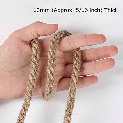 Tenn Well 10mm Jute Rope, 50 Feet 3/8 inch Heavy Duty and Thick Twine Decorative Rope for Crafting, Cat Scratch Post, Gard...