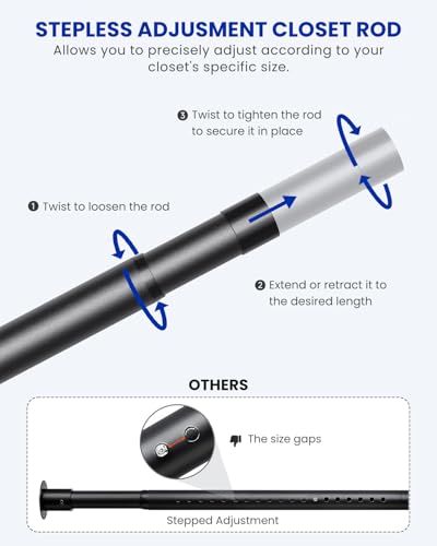 Supforce Closet Rods for Hanging Clothes, 17 to 84 Inches Stepless Adjustable Metal Closet Rod, 1.3 Inches Heavy Duty Clot...
