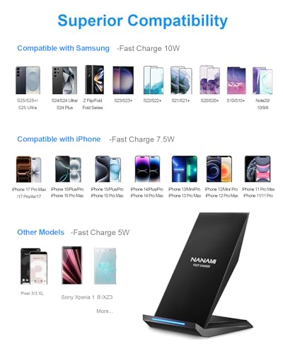 Fast Wireless Charger, [2 Pack] NANAMI Qi Certified Wireless Charging Stand Compatible iPhone 17/17 Air/17 Pro/17 Pro Max/...
