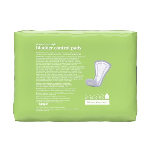 Amazon Basics Incontinence Pads for Women, Bladder Control, Postpartum, Overnight Absorbency, Unscented, 30 Count