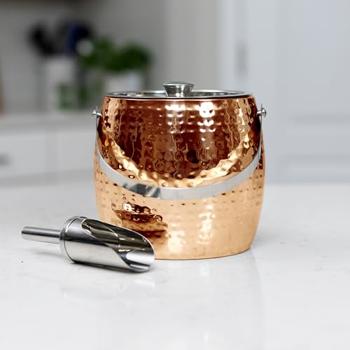 BREKX 3QT Insulated Ice Bucket for Parties with Lid and Scoop- Sweat-Free One Bottle Wine Chiller/Champagne Bucket or Ice ...
