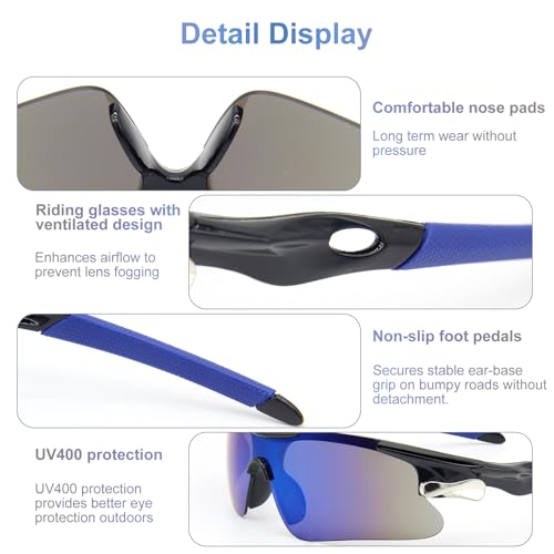 ZOSIMP Unisex Sports Sunglasses with UV400 & Shatterproof Lenses, Windproof Lightweight Frame for Outdoor Sports