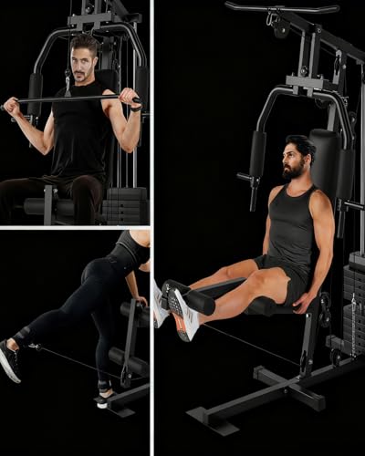 Home Gym Machine with 100LB Weight Stack, Multifunctional Full Body Workout Station for LAT Pulldown, Chest Press, Leg Ext...
