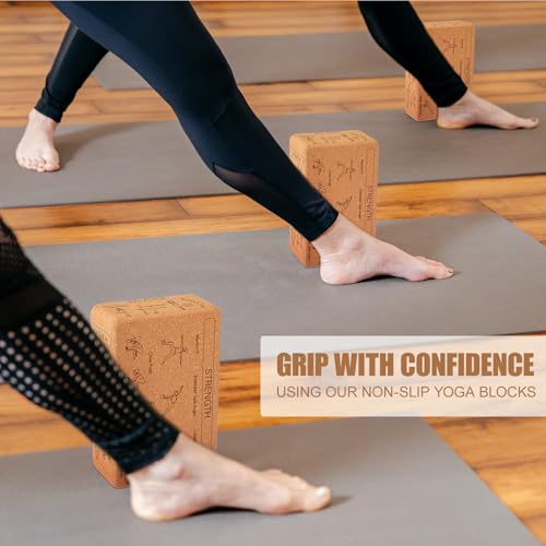 Halloscume Cork Yoga Blocks 2 Pack Yoga Poses Teaching Cork Blocks, Suitable Poses for Beginners and Experts High Density ...