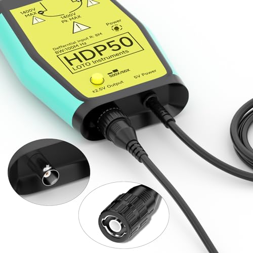 Goupchn HDP50 High Voltage Differential Active Probe 1400V 100MHz 50X/500X Attenuation Rate Oscilloscope Probe Kit with Ac...