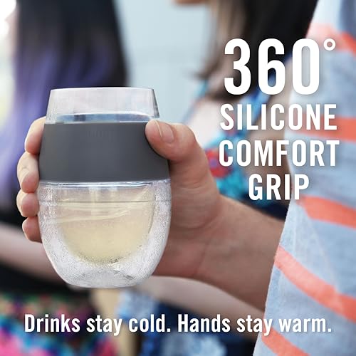 Host Wine Freeze Cup Set of 2 - Plastic Double Wall Insulated Wine Cooling Freezable Drink Glasses with Freezing Gel, Wine...