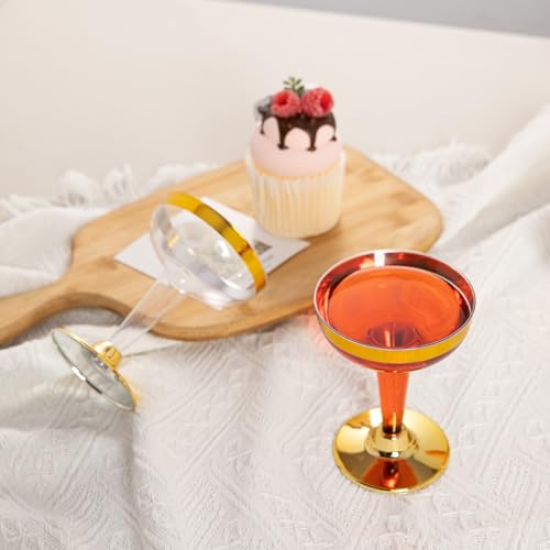 Lullaby 50PCS 5oz Plastic Champagne Coupe Glasses with Gold Rim, Elegant Plastic Champagne Glasses, Unbreakable and Crysta...