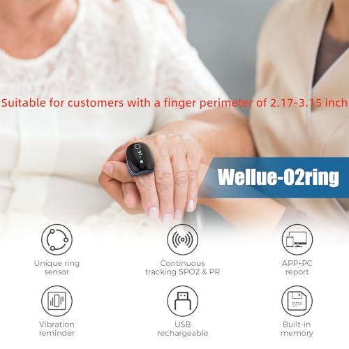 Wellue O2Ring Oxygen Monitor with Vibration Reminder -Bluetooth O2 Pulse Oximeter Rechargeable, Continuous Recording of Sp...