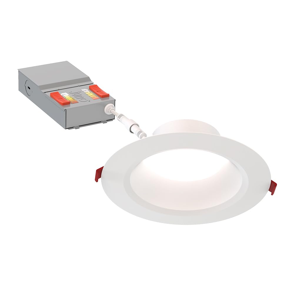 Juno LED Recessed Lights 6 Inch Round Wafer Downlight, 5-in-1 Switchable White Color Temperature, Adjustable Brightness, Deep Regressed Smooth Trim, 6-Inch, Matte White
