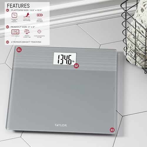 Taylor Digital Wide Platform Bathroom Scale, Scale for Body Weight, Weighing Machine, Battery Powered, Measures Weight up ...