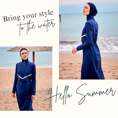 Islamic Full-Length Modest Swimsuit for Muslim Women | 4 PCS Burkini Set Top Pants Cap Bustier | Long Sleeve Rash Guard