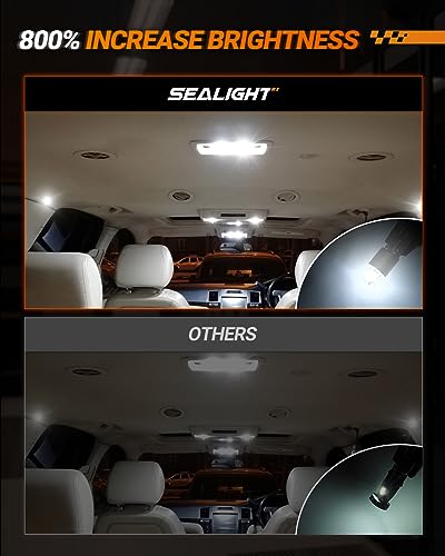 SEALIGHT 194 LED Bulb 6000K White, License Plate Light, Dome Light, T10 168 2825 W5W 3030 Bright Chips Wedge for Replaceme...