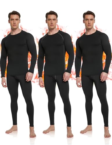OYGSieg 3 or 2 Set Men's Thermal Underwear Long Johns with Fleece Lined, Thermals for Men Base Layer Cold Weather Top Bottom