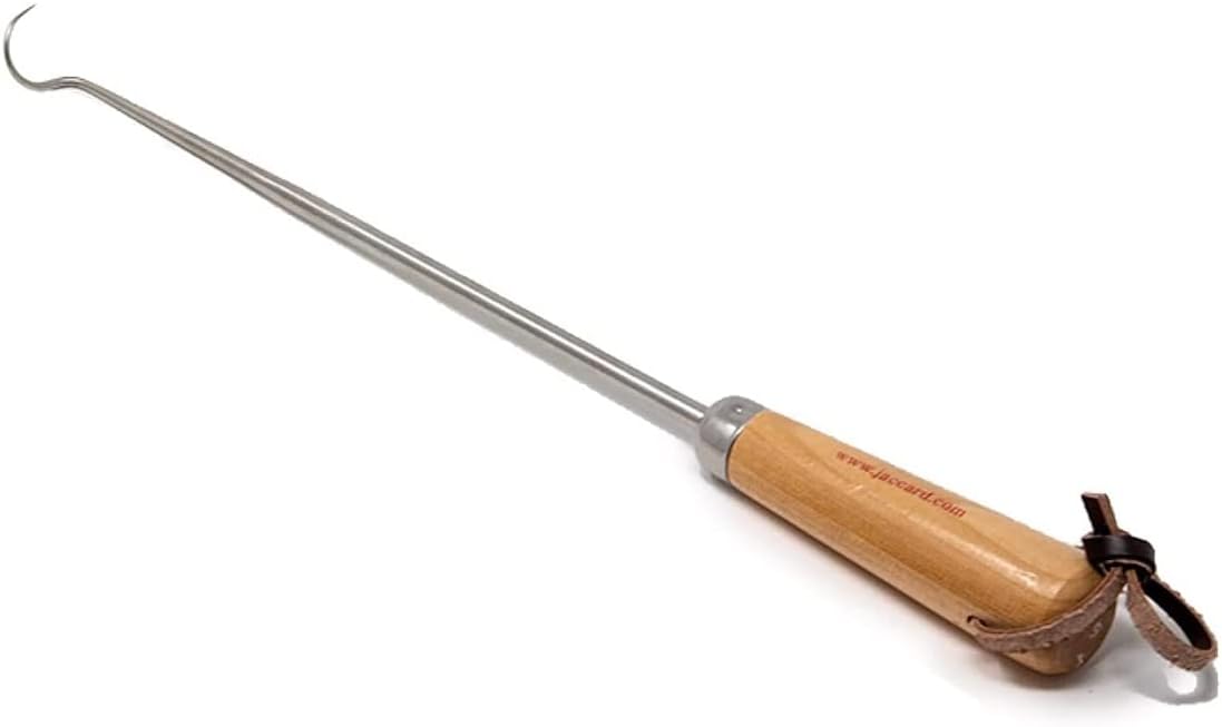 Jaccard 12” PigTail Food Flipper, Blister Pack - Wooden Handle, PigTail Flipper, Meat Hook for Grilling, Wood/Stainless, 201310
