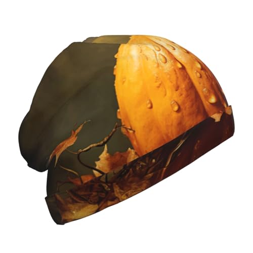 Fall Pumpkin Print Beanie Hat Soft Thermal Cap Winter Headwear for Cold Indoor Outdoor Activities Black