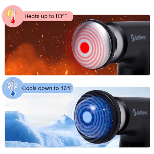 Setkenz Massage Gun with Heat and Cold Head – Deep Tissue Muscle Massager for Pain Relief – 10 Heads – Quiet, Portable, Ho...
