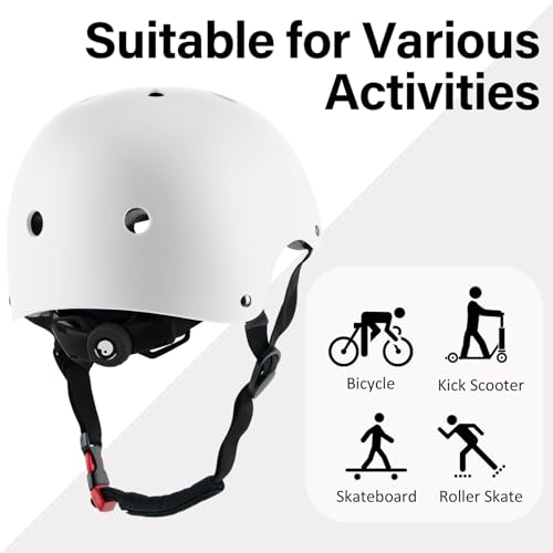 OUWOR Skateboard Bike Helmet, Lightweight Adjustable, Multi-Sport for Bicycle Skate Scooter, 3 Sizes for Adult Youth & Kids