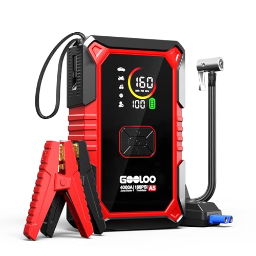 GOOLOO A5 Jump Starter with Air Compressor, 4000A Car Battery Jump Starter (All Gas/10.0L Diesel) with 160PSI Tire Inflato...
