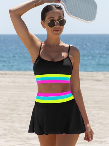 popvil High Waisted Bikini Sets for Women Tummy Control Swimsuits Neon Swimwear 3 Piece Bathing Suits with Skirt 2026