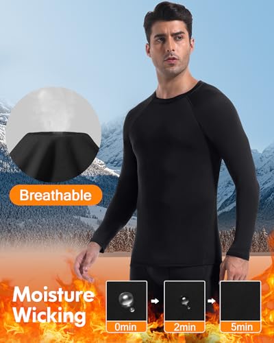 CL convallaria 4 or 2 Pack Men's Thermal Shirt Long Sleeve Fleece Lined Tops Base Layer Long John Shirts for Menn