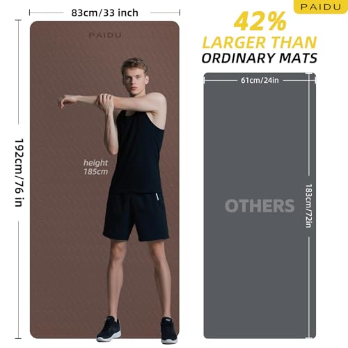 PAIDU Extra Long Wide Yoga Mat 76"x33"x2/5 Inch - Non Slip Thick Exercise Mat for Home Gym, Yoga, Pilates & Workouts
