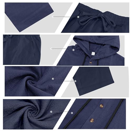 Men's Hooded Casual Loose Top & Pants 2-Piece Set Linen Suit Long Sleeve Hoodie and Sweatpants Summer Outfits Beach Sets