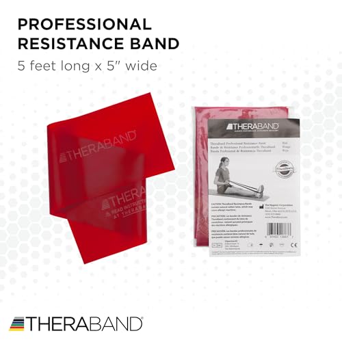 THERABAND Professional Resistance Band, Red Level 2 Medium, 5 ft Exercise Band for Physical Therapy, Strength Training, Up...