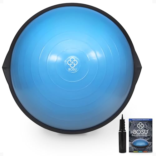 Bosu Balance Ball Exercise Trainer, Home Gym Equipment w/ Guided Workouts & Pump, 26", Blue - Inflatable Fitness Platform ...