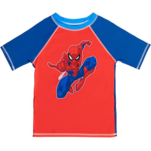 Marvel Avengers Captain America Pullover Raglan Swim Cap & Swim Trunks Bathing Suit & Short Sleeve Rash Guard Swim Shirt