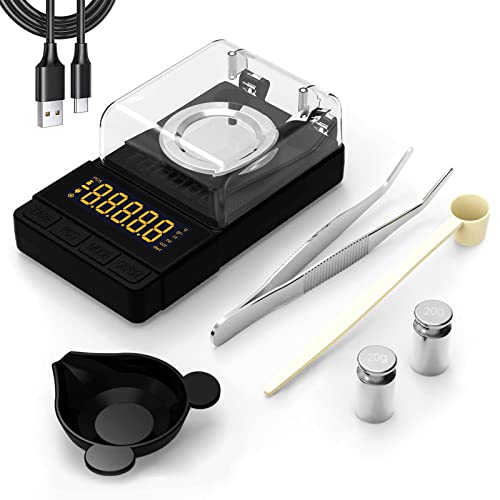 MAXUS Digital Milligram Scale 50g/0.001g, Compact Mg Scale with 20g Calibration Weight and Accessories, Black Powder Scale...