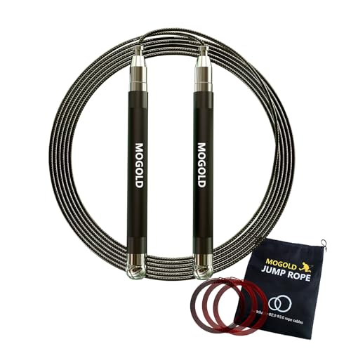 MOGOLD 2-in-1 Speed Rope: 2mm for Boxing/MMA & 3mm for CrossFit - Tool-Free Adjustable Cable System with Dual Bearings - S...