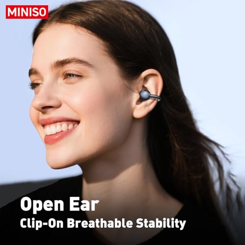 MINISO Clip On Earbuds Open Ear Earbuds Wireless Bluetooth 5.4 Headphones Heart Rate Monitor, Noise Cancelling, IPX5, LCD ...
