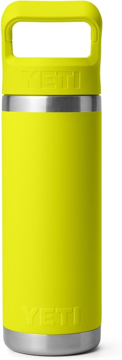 YETI Rambler 18 oz Bottle, Vacuum Insulated, Stainless Steel with Color Matching Straw Cap, Firefly Yellow