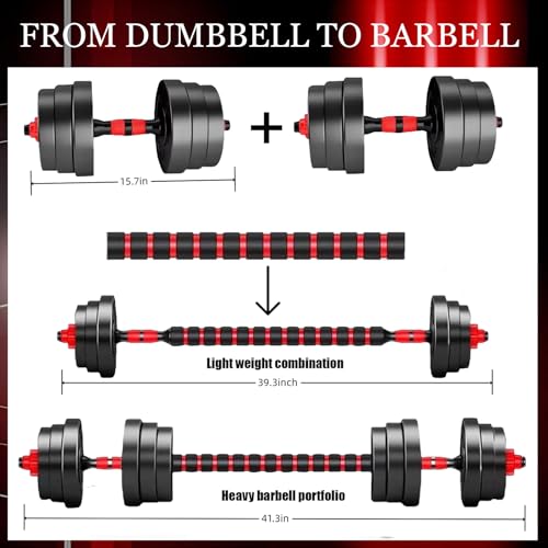 Adjustable Dumbbell Set, 44lbs Free Weights Dumbbells, 3 in1 Weight Set,Dumbbell, Barbell, Push-up, Home Gym Fitness Worko...