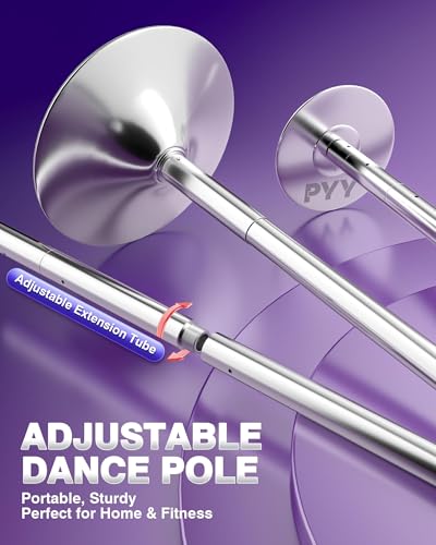 PYY Dance Pole - 88"-132" Ceilings Adjustable & Portable Stripe Pole for Gym Studio Pub, 45mm Chrome Finish, Spinning & St...