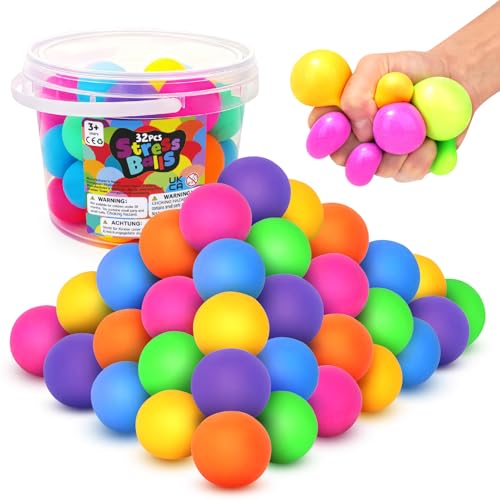 KLT Stress Balls Bulk for Kids and Adults: 32 Pack Mini Squishy Ball for Anxiety Relief - Color Changing Sensory Fidget To...