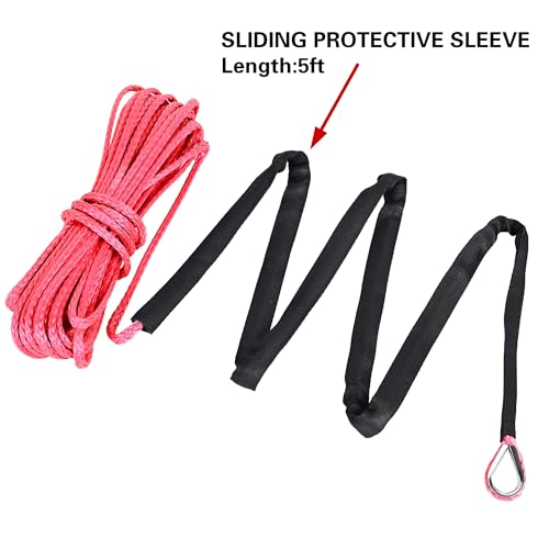 guideamps ATV UTV Synthetic Winch Rope Cable 3/16" x 50 ft, 8,300 lbs Pulling Strength, with Protective Sleeve, Safety Pul...