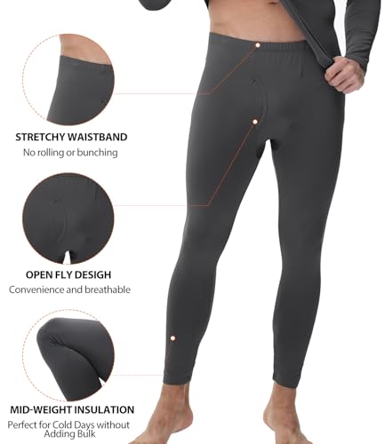 wirarpa Men's Long Johns Thermal Underwear Set Light Fleece Lined Base Layer Long Sleeve Top and Bottom