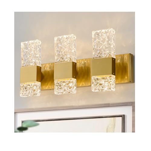 Oylyw Gold Bathroom Vanity Lights - 3 Light Brushed Stainless Steel Led Fixture, Modern Design, 3000K Warm Light, Model Jq1428-3Tg