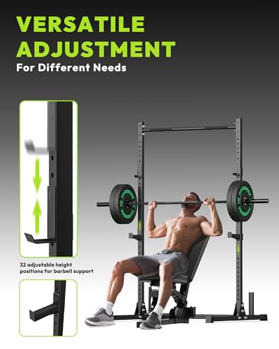 HANDBODE Squat Rack with Pull Up Bar, Adjustable Power Racks for Home Gym, 800 lbs Capacity Bench Press Rack, Fits 6 & 7 F...